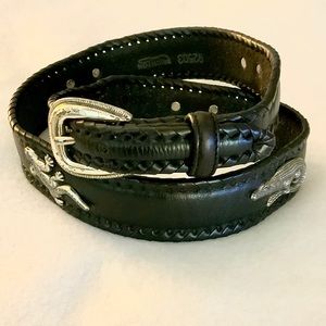 Brighton black leather belt with silver animals